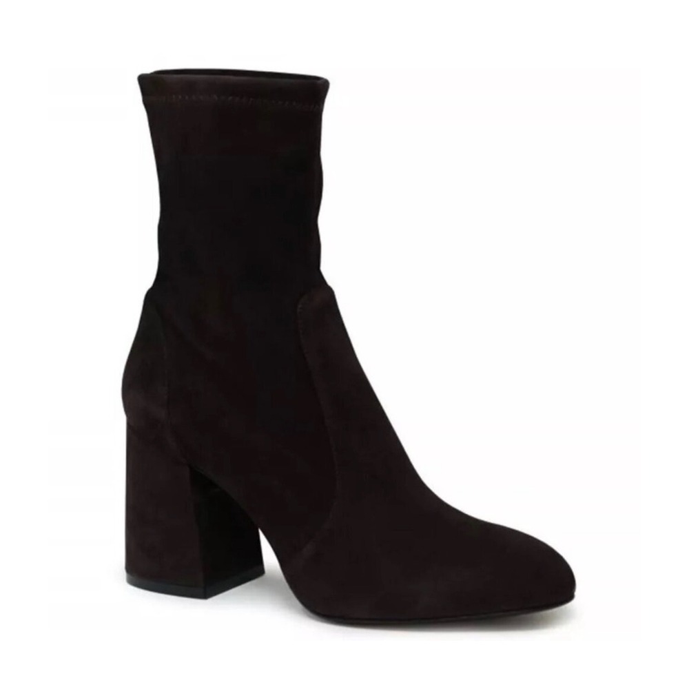 Stuart Weitzman Black Suede Sock High Ankle Boots Block Heel Made in Spain